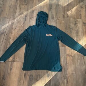 Eddie Bauer Teal Hooded Pullover with neon fish free shade nwt size medium